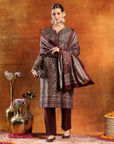 Pashmina Kani Print Kurta Set with Swarovski Yoke & Wool Dupatta