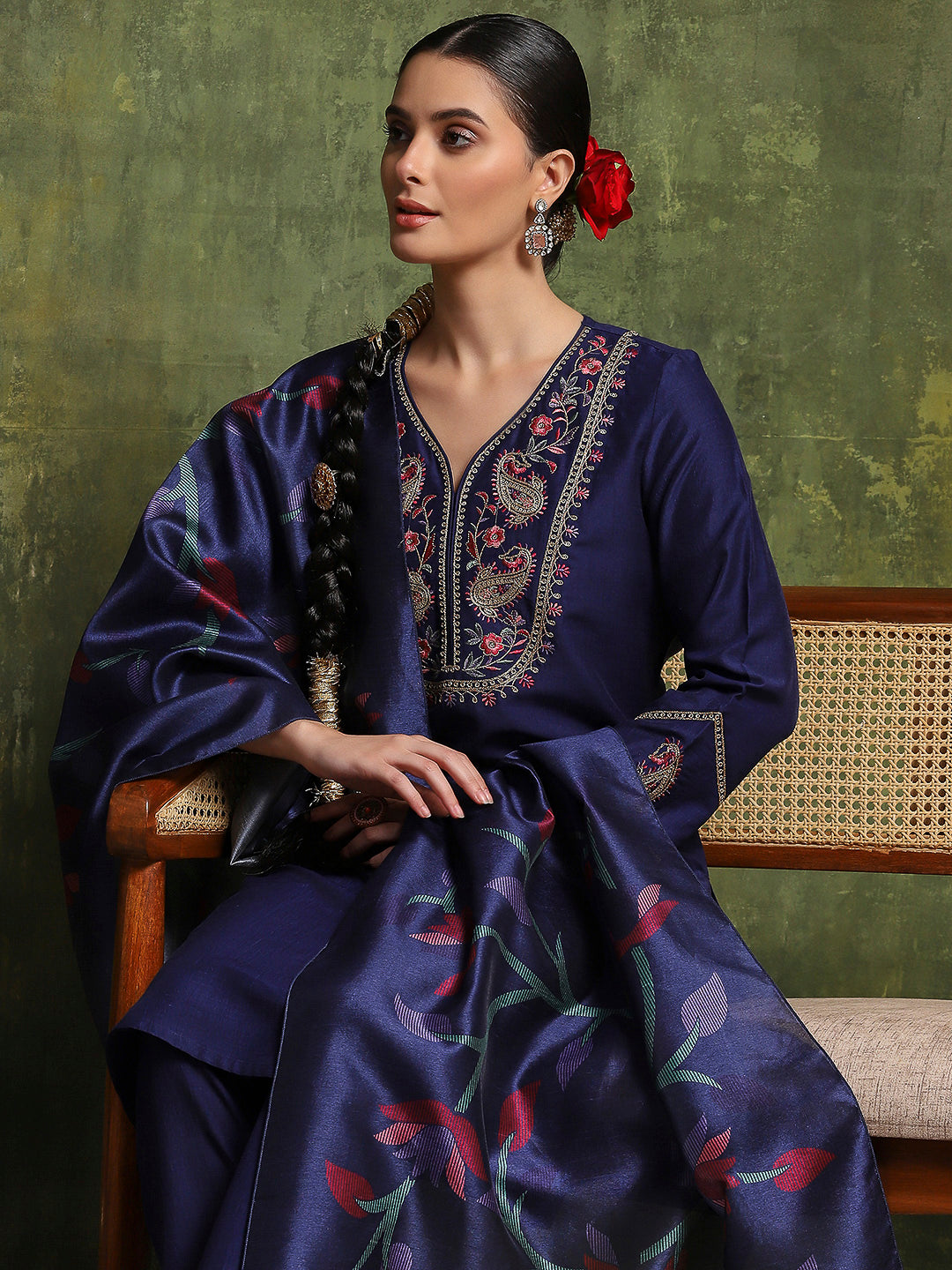 Samaira Silk Zari-Embroidered Kurta Set with Dupatta