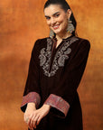 Velvet Zari Embroidered Kurta Set with Elasticated Palazzo