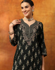 Viscose Rayon Kurta Set with Ethnic Motif Print, Zari Work & Printed Chiffon Dupatta