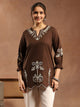 Thread Embroidered Cotton Kurti with Lace-Trim Sleeves