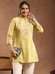 Lemon Embroidered Kurti with Lace Sleeves and Mandarin Collar