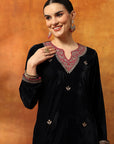 Regal Velvet Kurta Set with Zari & Patch Embroidery
