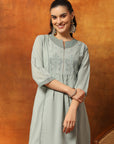 Silk Blend Embroidered Kurta Set with Palazzo & Lace Hem