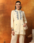 Viscose Rayon Lakhnavi Embroidered Kurti with Lace Hem Palazzo