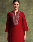 Poly Viscose Kurta Set with Zari-Embroidered Mandarin Collar