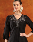 Poly Viscose Ari-Embroidered Kurta Set with Silk Dupatta