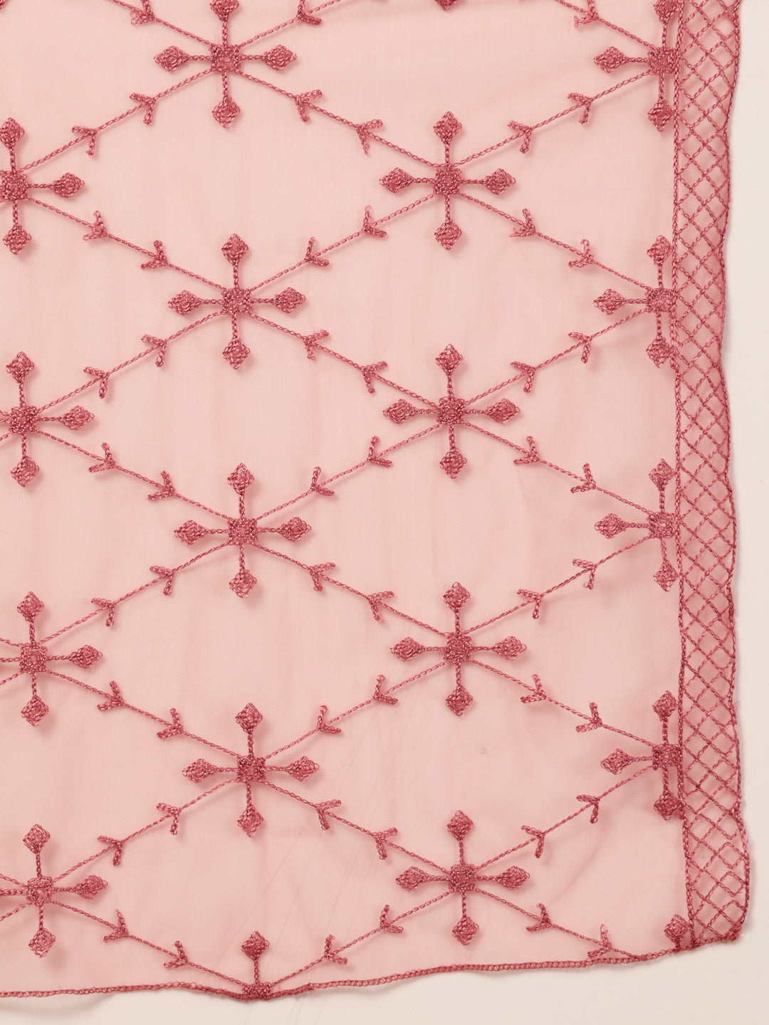 Crepe-Raschel Embroidered Kurta Set with Mesh Lace Dupatta