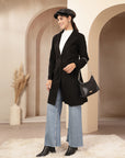 Suede Long Coat with Button Placket & Tab-Sleeve Detailing
