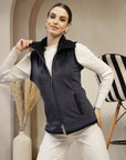 Velour Fur Sleeveless Jacket with Structured Collar & Zipper Closure
