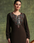 Wool Blend Embroidered Kurta Set with Silk Dupatta