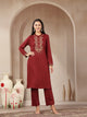 Viscose Blend Kurta Set with Ethnic Motif Embroidery