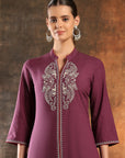 Embroidered Cotton Blend Straight Kurta Set