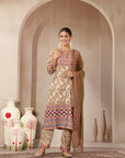 Paisley Wool Blend Kurta Set with Swarovski Detailing & Chiffon Dupatta