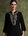 Poly Viscose Kurta Set with Zari-Embroidered Mandarin Collar