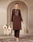 Viscose Blend Kurta Set with Ethnic Motif Embroidery