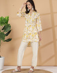 Yellow Abstract Print Rayon Slub Co-ord with Solid Palazzo