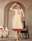 Zari-Embroidered Poly Viscose Kurta Set with Palazzo