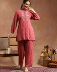 Viscose Rayon Lakhnavi Embroidered Kurti with Lace Hem Palazzo