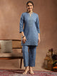 Pure Cotton Straight Kurta Set with Mirror-Embroidered Palazzo