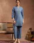 Pure Cotton Straight Kurta Set with Mirror-Embroidered Palazzo