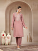Rayon Kurta Set with Embroidered Mandarin Collar, Full Sleeves & Stitched-Hem Palazzo