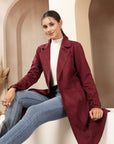Suede Long Coat with Button Placket & Tab-Sleeve Detailing