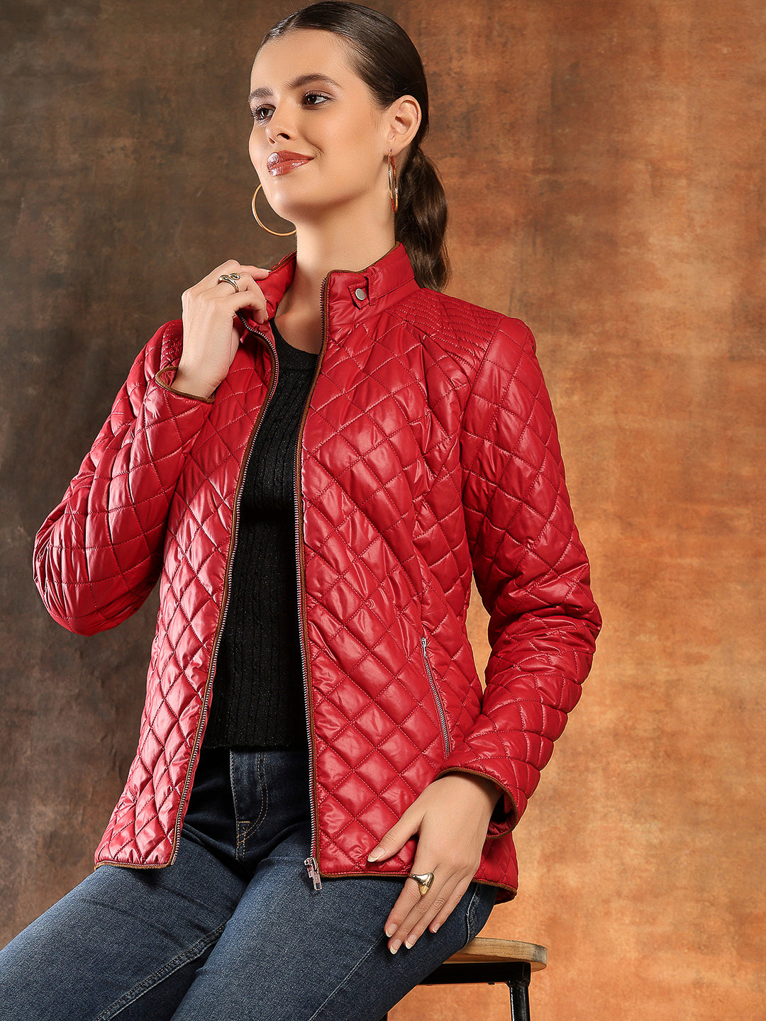 Ponzi Quilted Jacket with High Collar &amp; Zip Closure