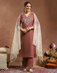 Kurta Set with Intricate Dori Embroidery, Lace Hem Palazzo & Embroidered Supernet Dupatta