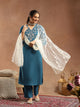 Kurta Set with Intricate Dori Embroidery, Lace Hem Palazzo & Embroidered Supernet Dupatta