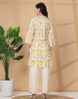 Yellow Abstract Print Rayon Slub Co-ord with Solid Palazzo