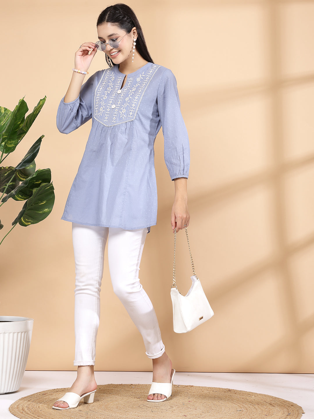 Dot Printed Straight Cotton Tunic