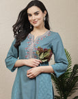 Women Solid Embroidered Kurta And Palazzo Set