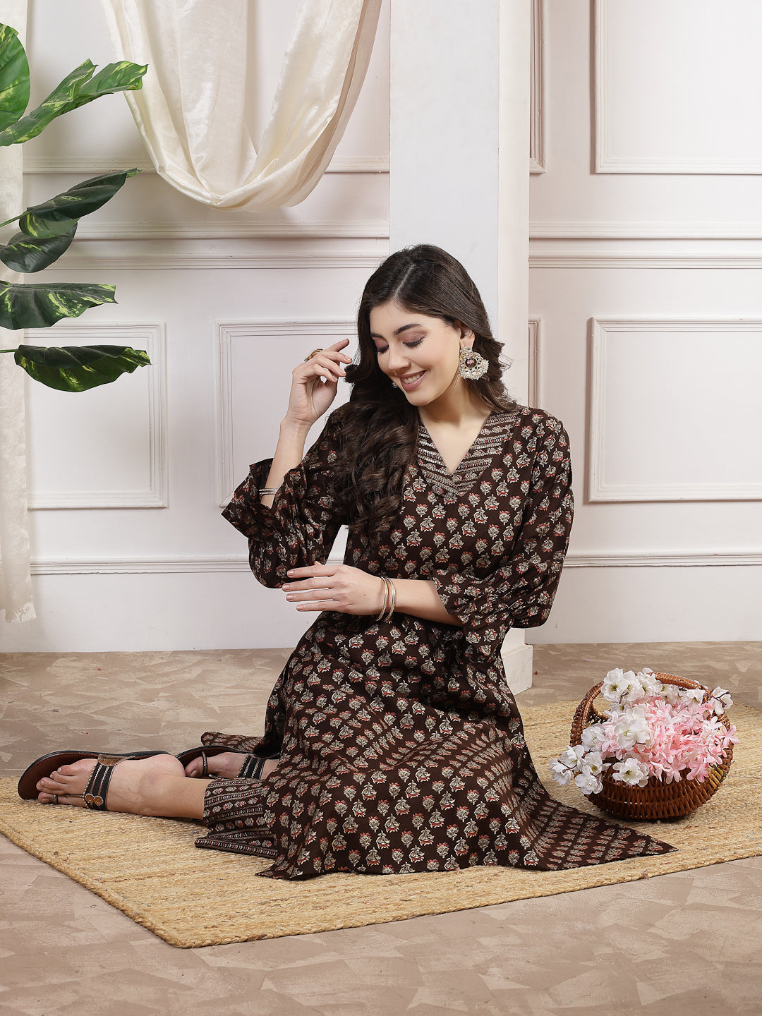 Floral Printed A-Line Kurta And Palazzo Co-Ord Set