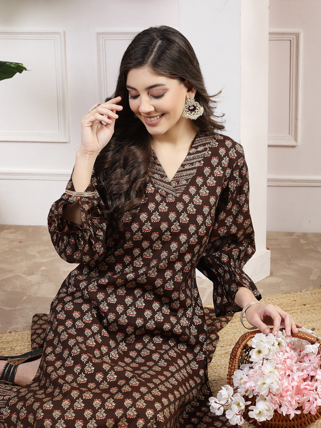 Floral Printed A-Line Kurta And Palazzo Co-Ord Set