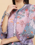 Printed Front Open Top With Lace Detailing At Collar