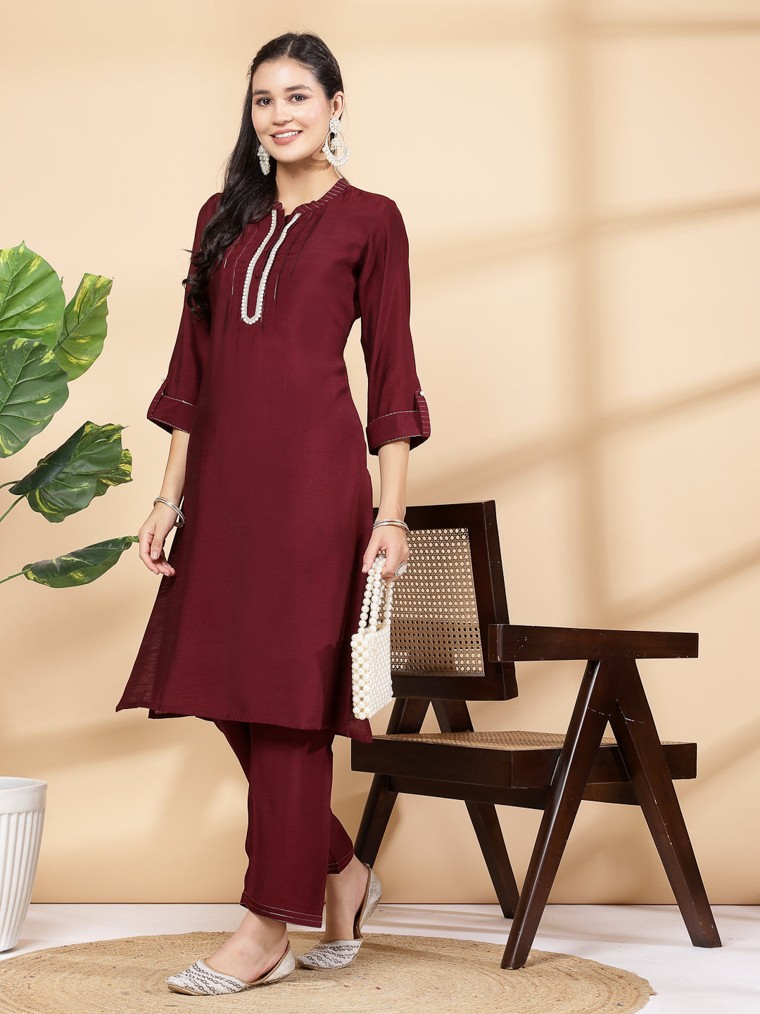 Women&#39;S Solid A-Line Kurta And Palazzo Set