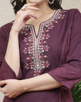 Women Solid Embroidered Kurta And Palazzo Set