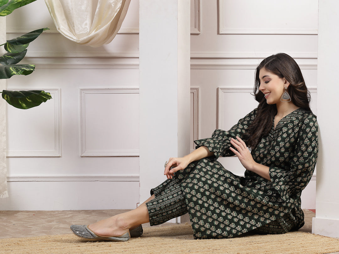 Floral Printed A-Line Kurta And Palazzo Co-Ord Set