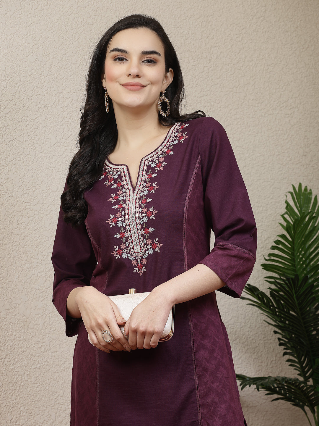 Women Solid Embroidered Kurta And Palazzo Set