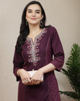 Women Solid Embroidered Kurta And Palazzo Set