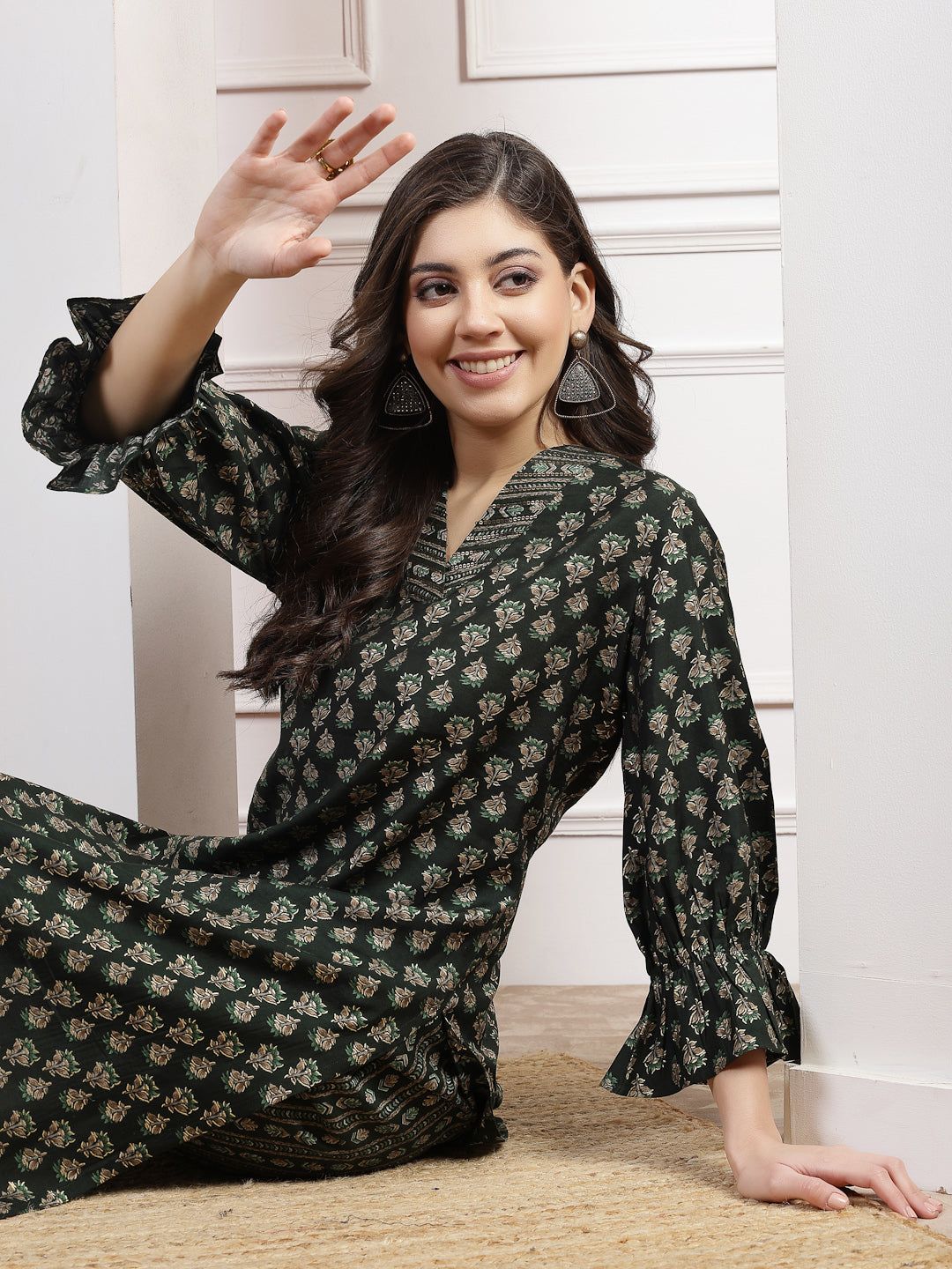 Floral Printed A-Line Kurta And Palazzo Co-Ord Set