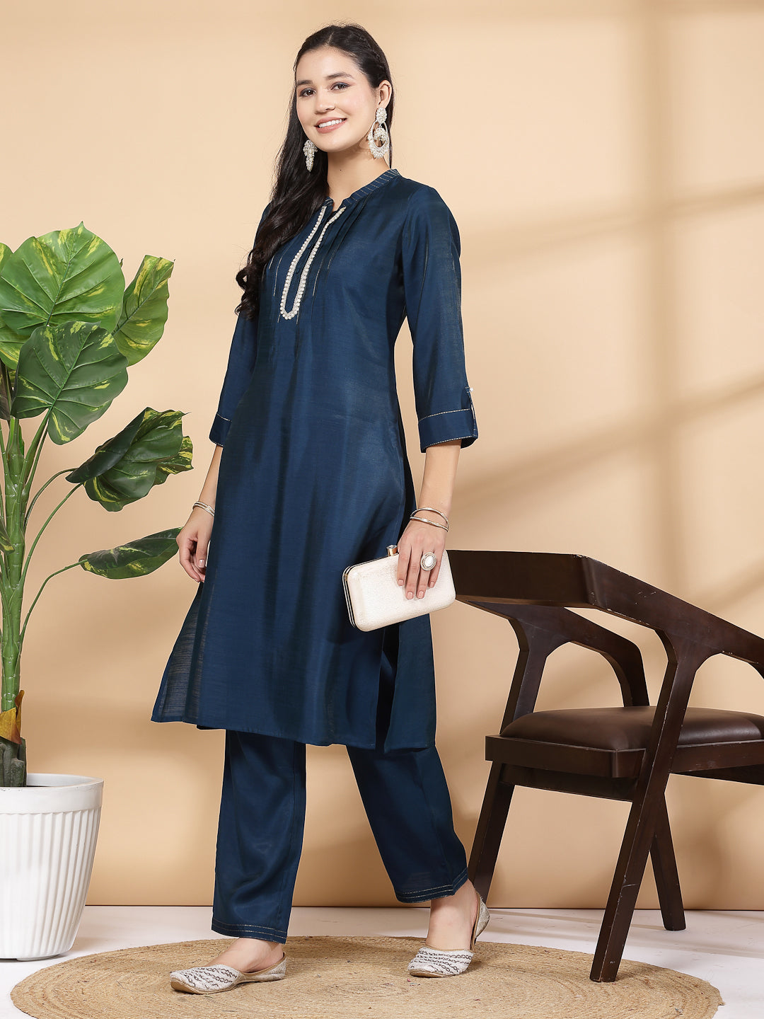 Women&#39;S Solid A-Line Kurta And Palazzo Set