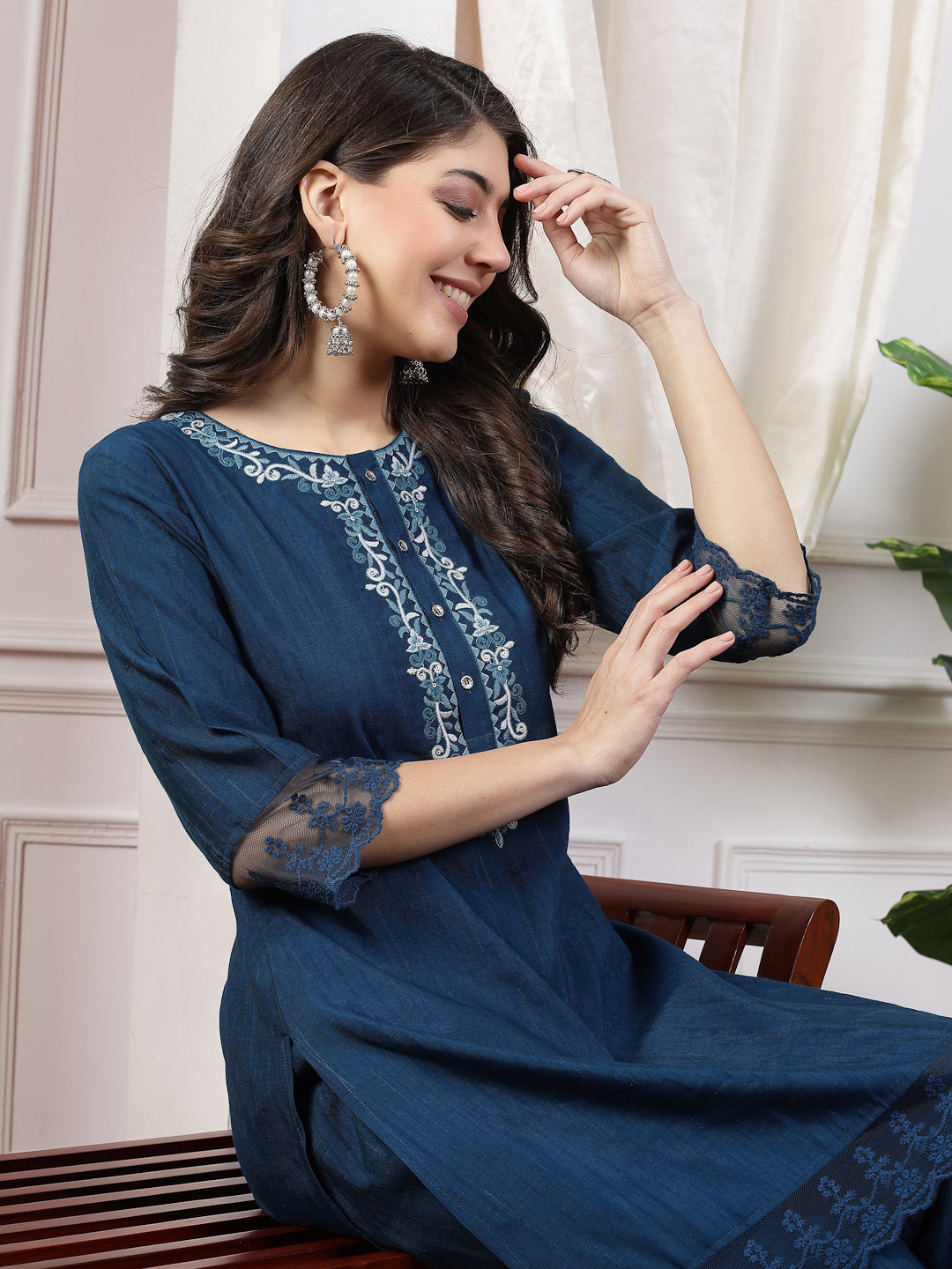 Women&#39;S Poly Viscose Kurta And Palazzo Co-Ord Set