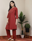 Embroidered Cotton Linen Kurta With Palazzo Co-Ord Set