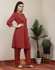 Embroidered Cotton Linen Kurta With Palazzo Co-Ord Set