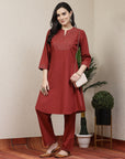 Embroidered Cotton Linen Kurta With Palazzo Co-Ord Set