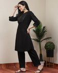 Embroidered Cotton Linen Kurta With Palazzo Co-Ord Set