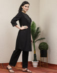 Embroidered Cotton Linen Kurta With Palazzo Co-Ord Set