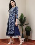 Floral Elegance Women'S Hand-Embroidered Cotton U-Line Blue Kurta